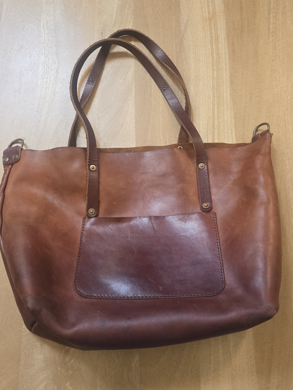 FGG Handmade Leather Satchel Tote Bag Brown Structured Top Handle - No Strap